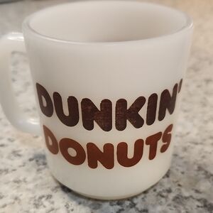 Dunkin’ Donuts Vintage Glasbake Milk Glass Mug White Brown Logo Coffee Cup